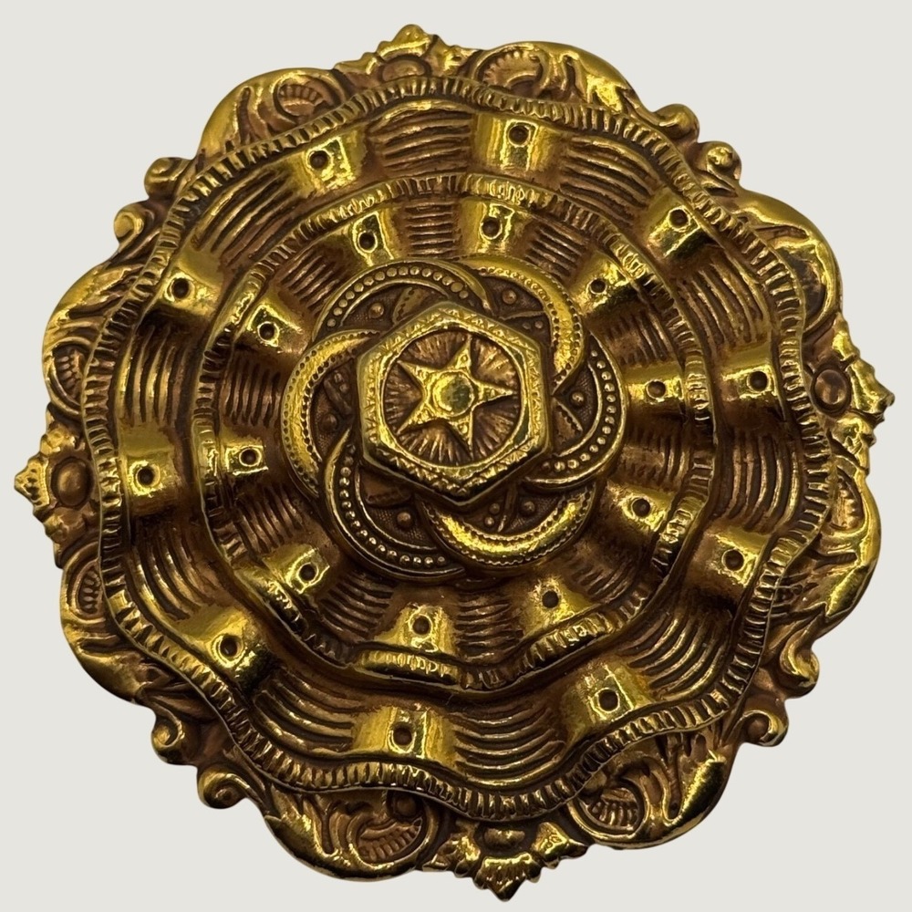 Vintage‎ Victorian Revival Gold Tone Rosette Brooch Pin Flower Star Design